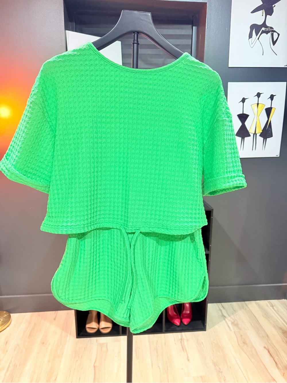 SHEIN 2-piece textured green shorts set